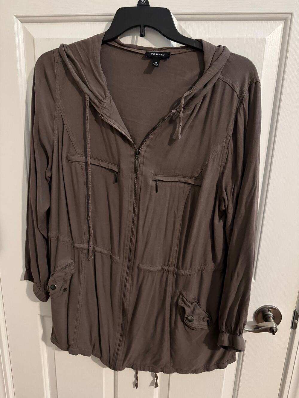 Torrid Hooded Utility Anorak Jacket Lightweight Fall Beige Taupe Size 2 (18/20)